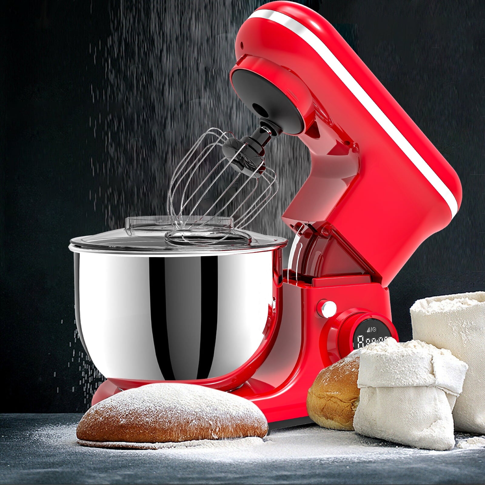 HONGGE Electric Stand Mixer, 5.3QT 500W 6-Speed Red