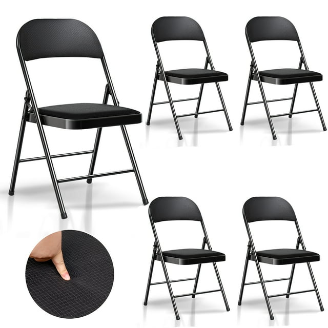 SUGIFT Fabric Padded Folding Chair Portable Dining Chairs 4 Pack, Black, Adult