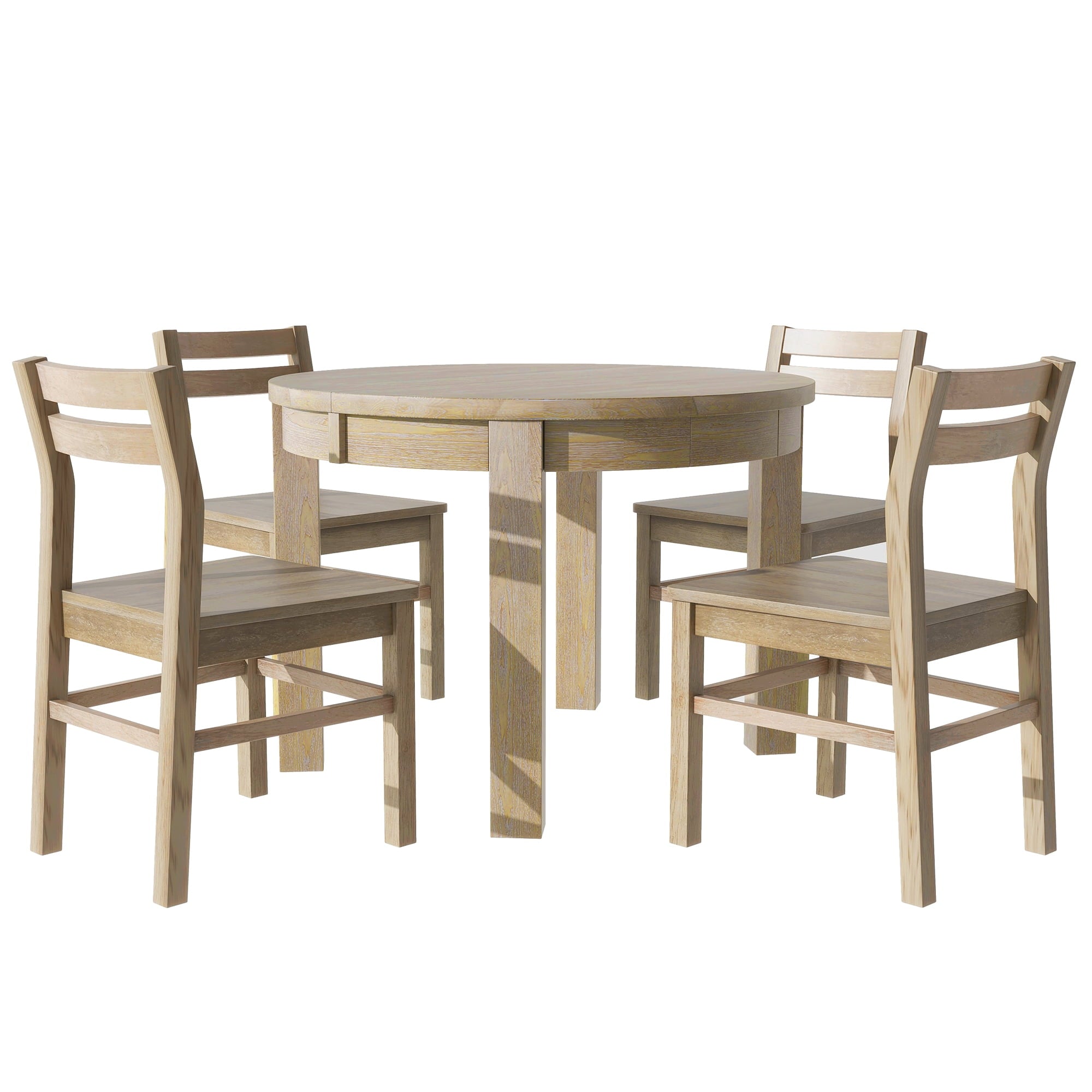 SUGIFT Farmhouse 5-Piece Extendable Round Dining Table Set with Storage Drawers and 4 Dining Chairs