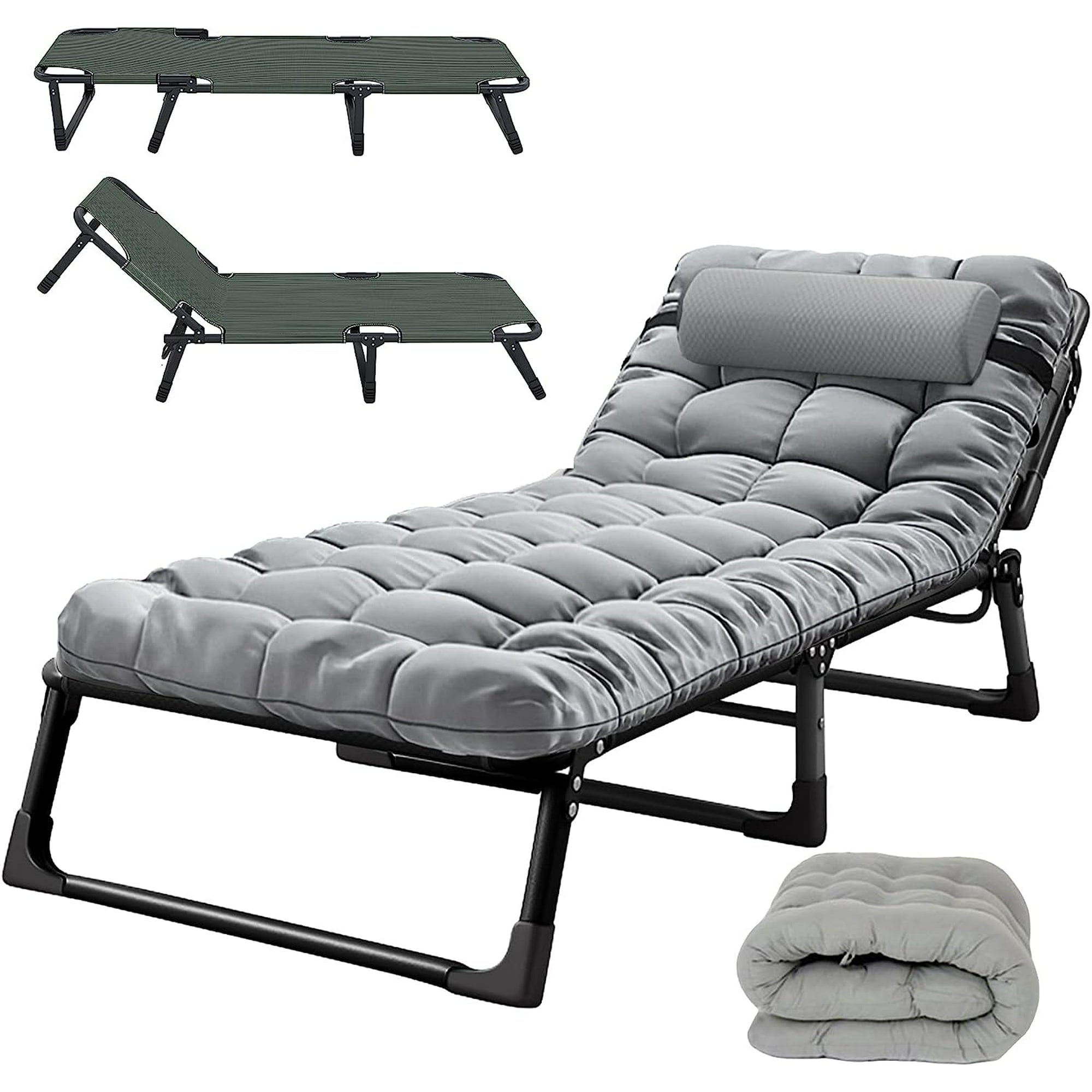 SUGIFT Folding Camping Cot, Adjustable 4-Position Adults Reclining Chairs with Mattress