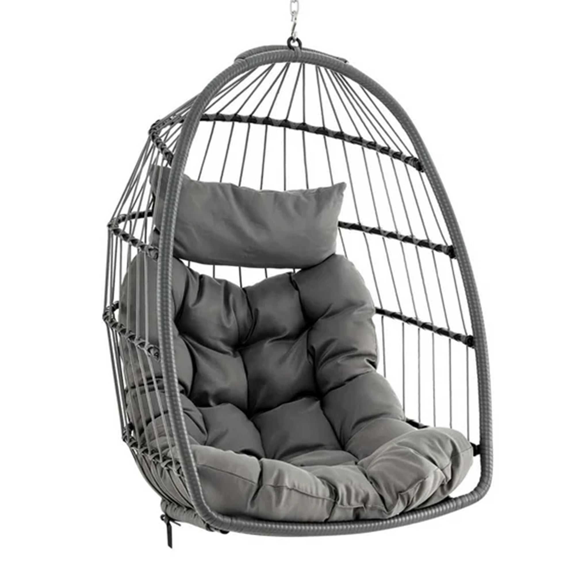 SUGIFT Hanging Egg Chair Wicker Swing Hammock Chair, Gray