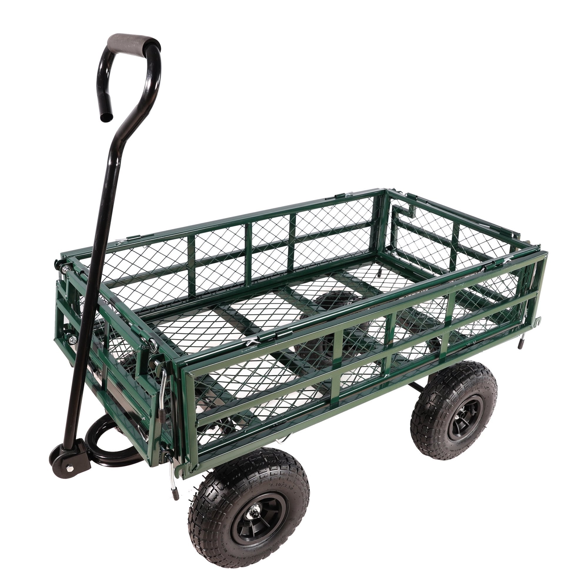 SUGIFT Heavy Duty Mesh Steel Garden Cart with Double Guardrai and Solid Wheels