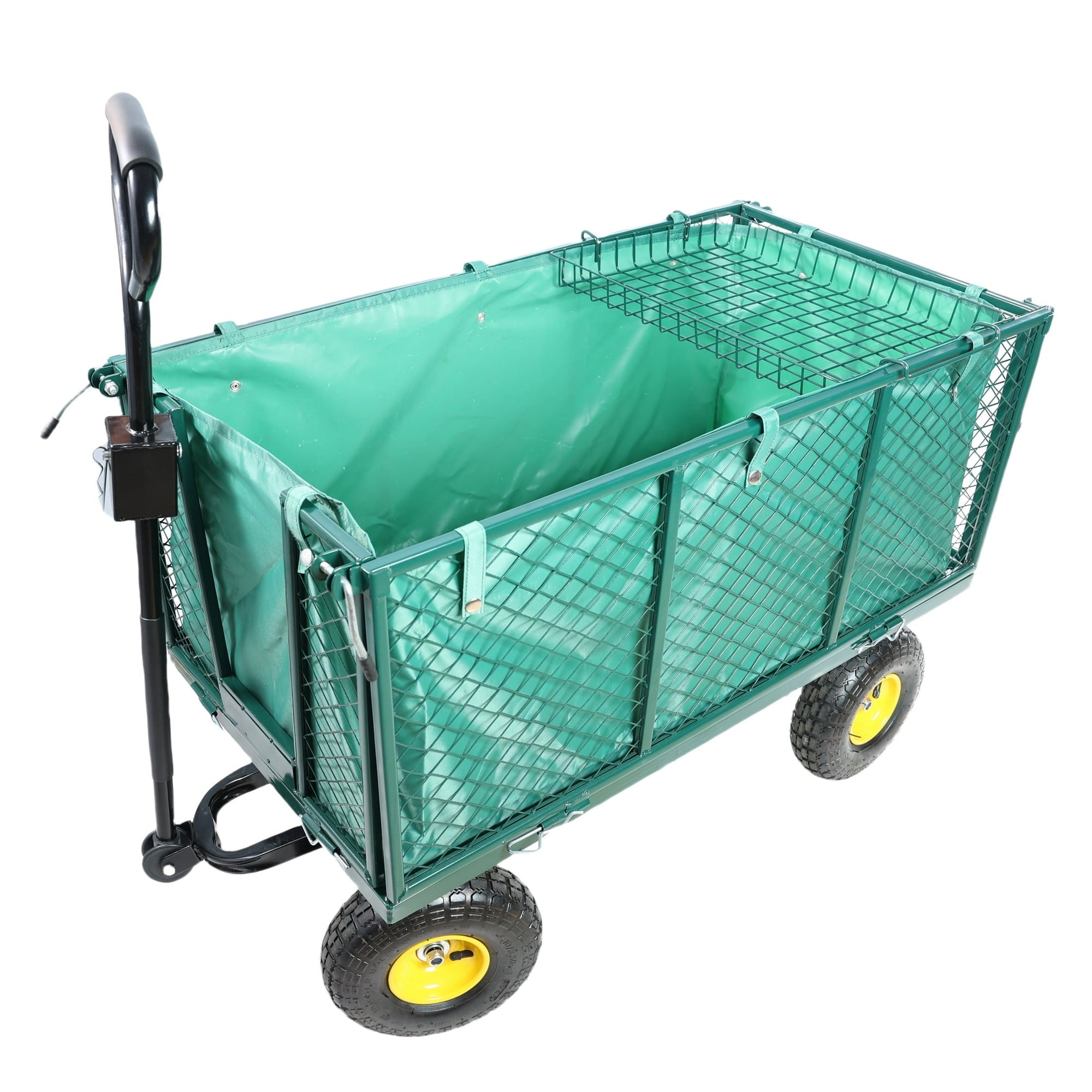 SUGIFT Heavy Duty Mesh Steel Garden Cart with Double Guardrai and Solid Wheels