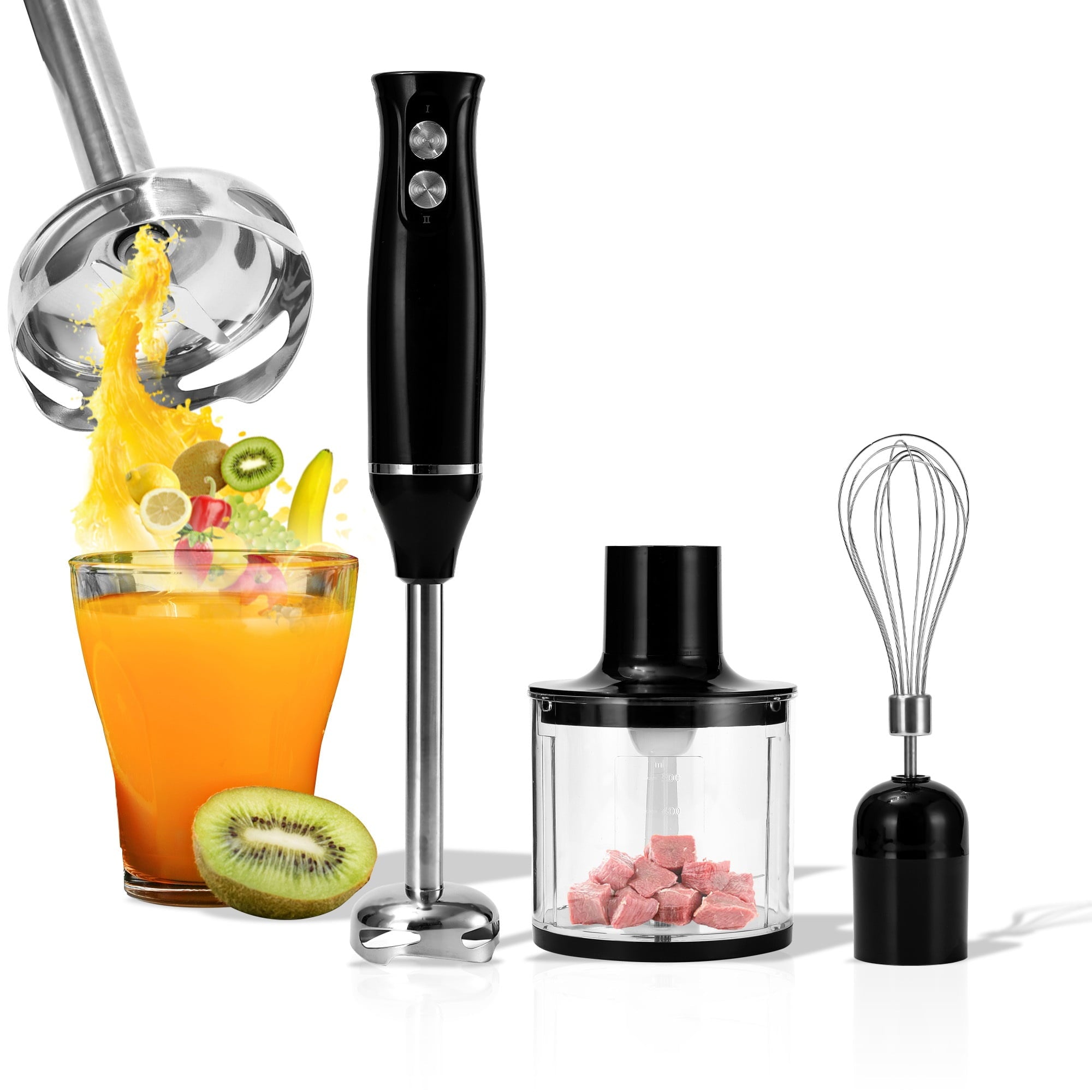 SUGIFT Immersion Hand Blender 500W Multi-Function Handheld Stick Blender with 600ml Beaker Mixer for Kitchen Black