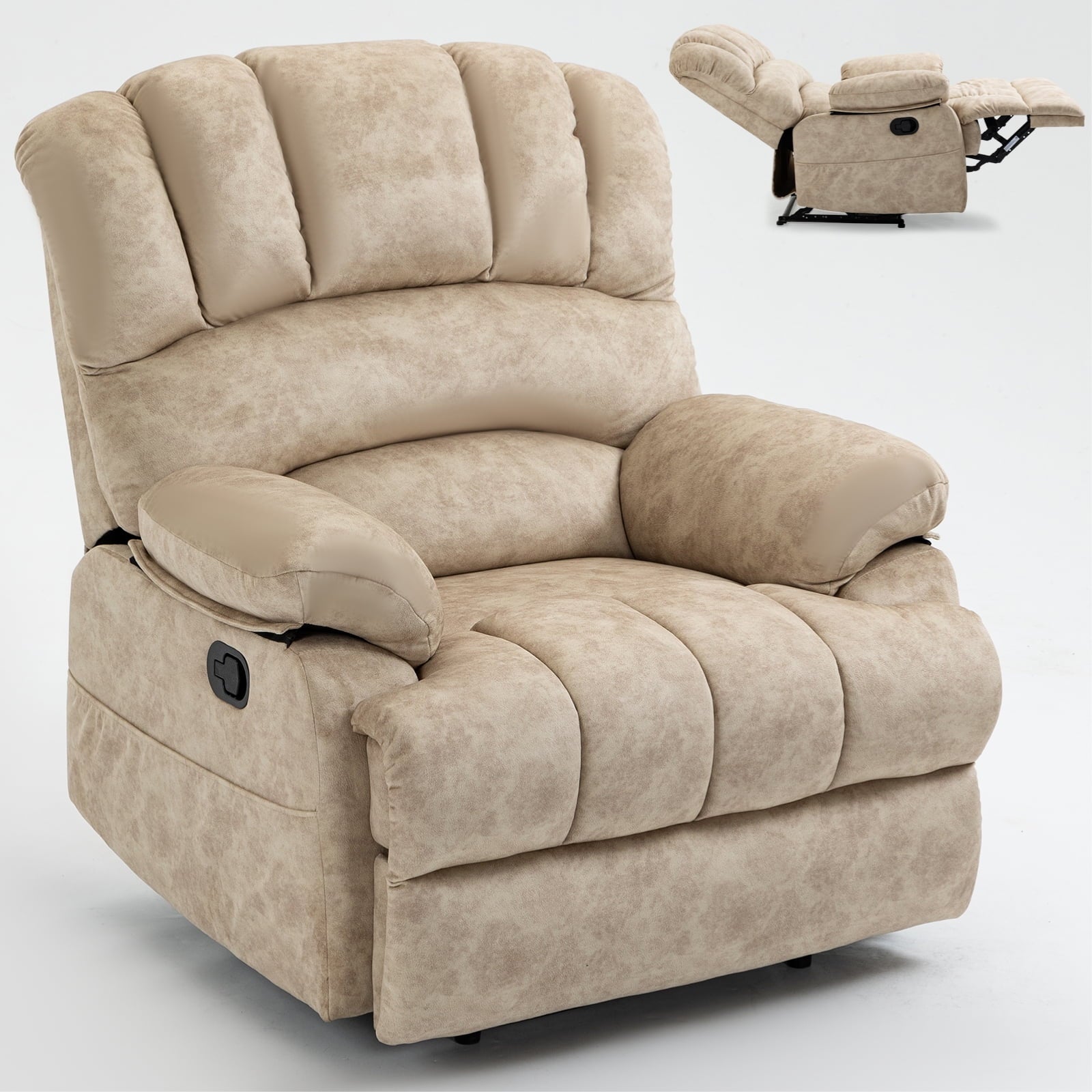 SUGIFT Large Manual Recliner Chair in Fabric for Living Room