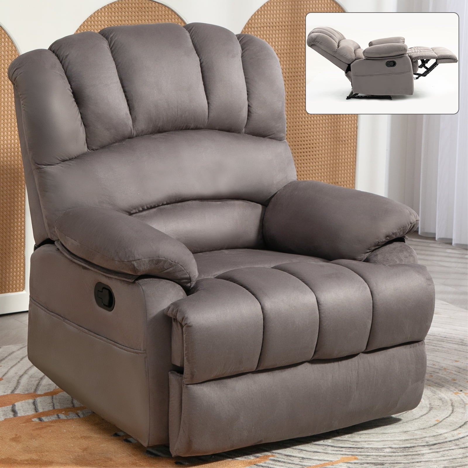 SUGIFT Large Manual Recliner Chair in Fabric for Living Room