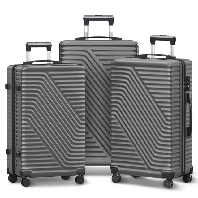 SUGIFT Luggage Sets 3 Piece Suitcase Set with TSA Lock Wheels 20 24 28 inch, Gray