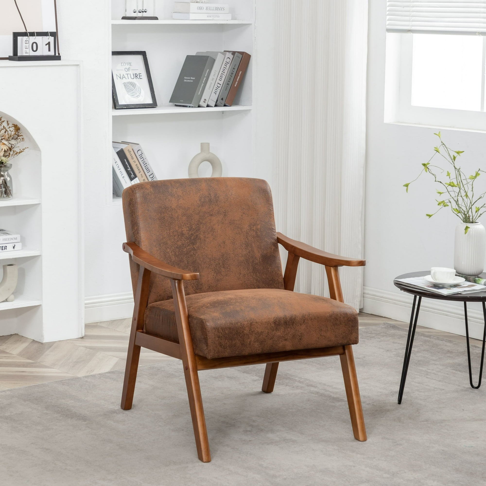 SUGIFT Mid-Century Modern Chair, Living Room Chair with Solid Wood Frame, Accent Chair Extra-Thick Backrest