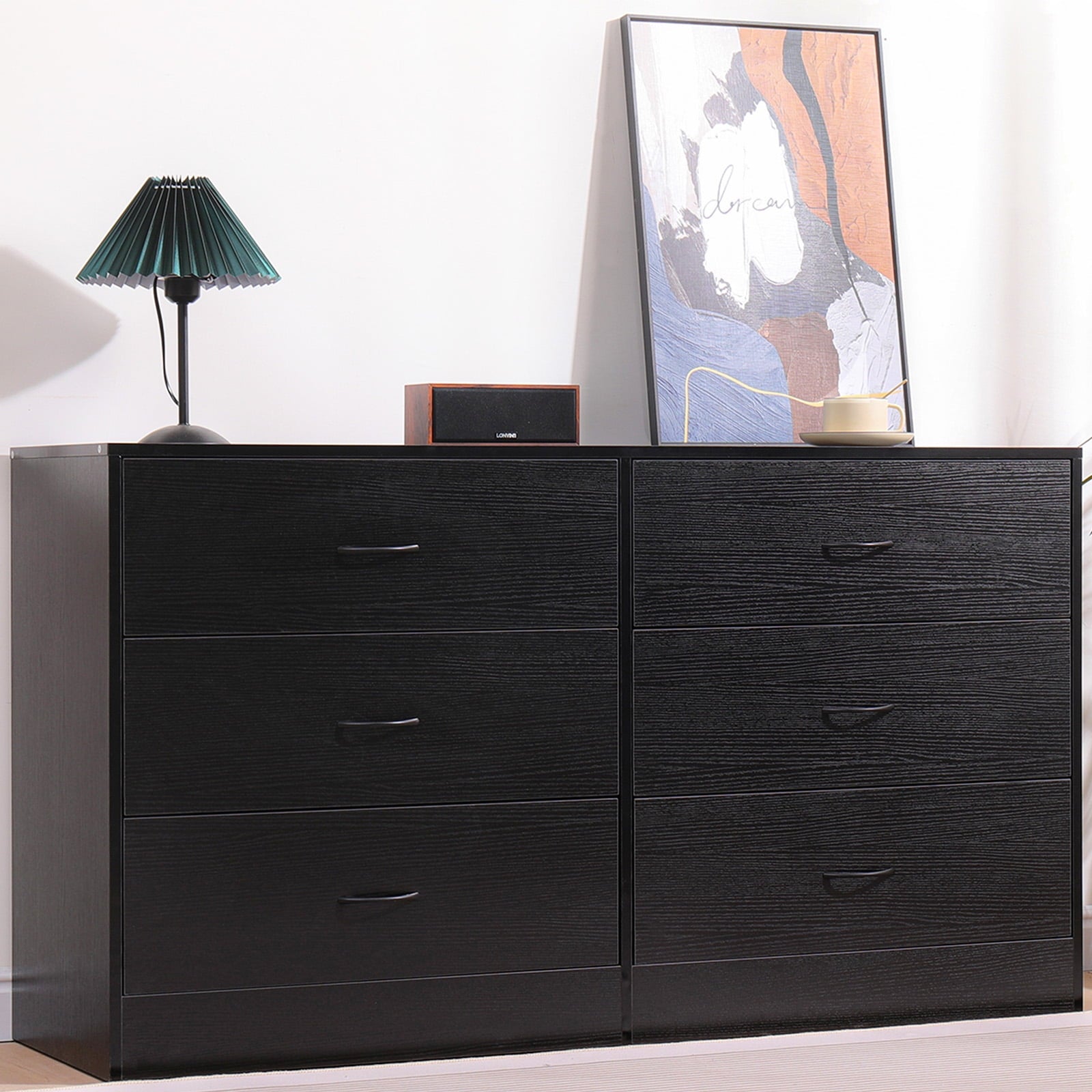 SUGIFT Modern 6 Drawer Dresser Chest of Drawers for Bedroom, Black