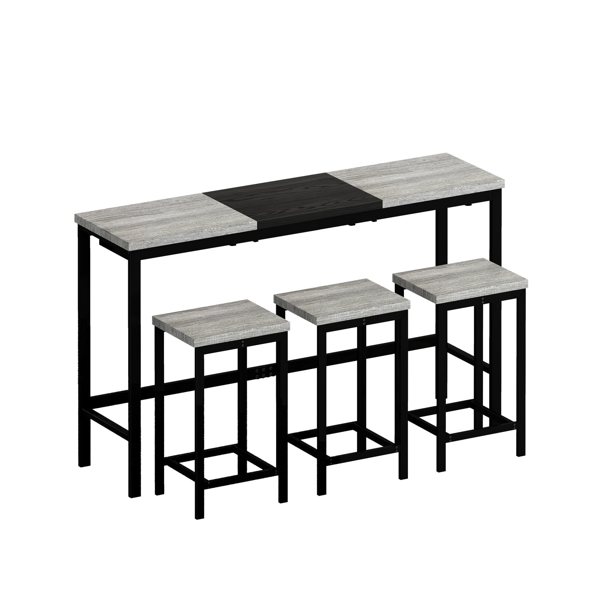 SUGIFT Modern Design Kitchen Dining Table, Pub Table, Long Dining Table Set with 3 Stools, Convenient Hanging Stool Design