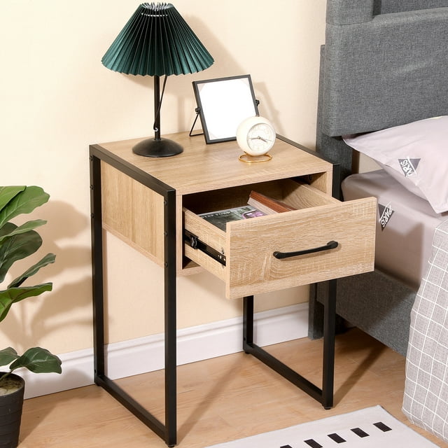 SUGIFT Nightstand Bedside Table Wood End Table with 1 Drawer for Bedroom, Living Room and Dorm