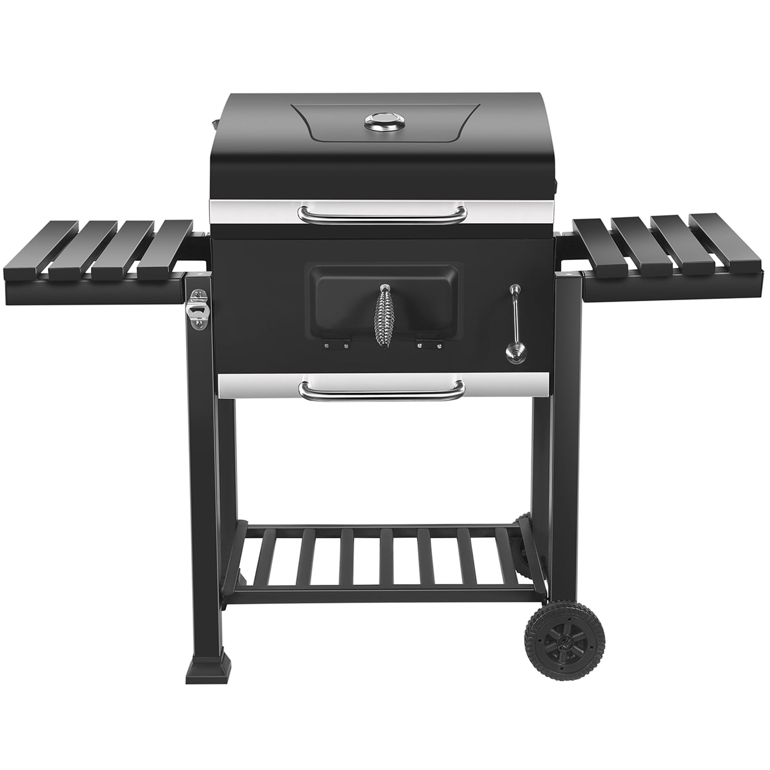 SUGIFT Outdoor 24in Charcoal Grill with Side Shelf and Wheels, Black