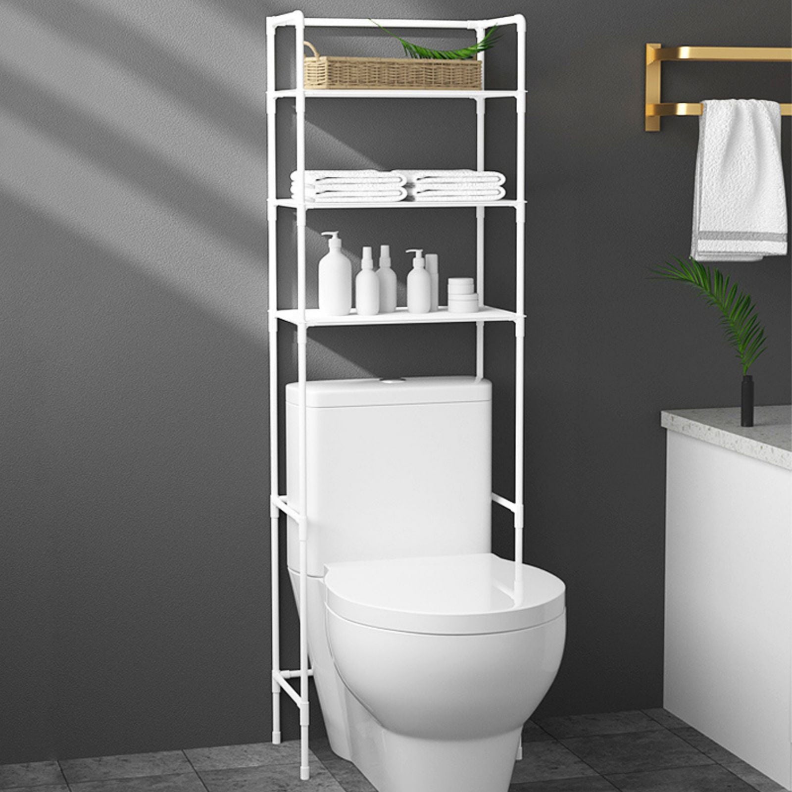 SUGIFT Over the Toilet Storage Shelf 3 Shelf Bathroom Organizer, White Finish for Adults