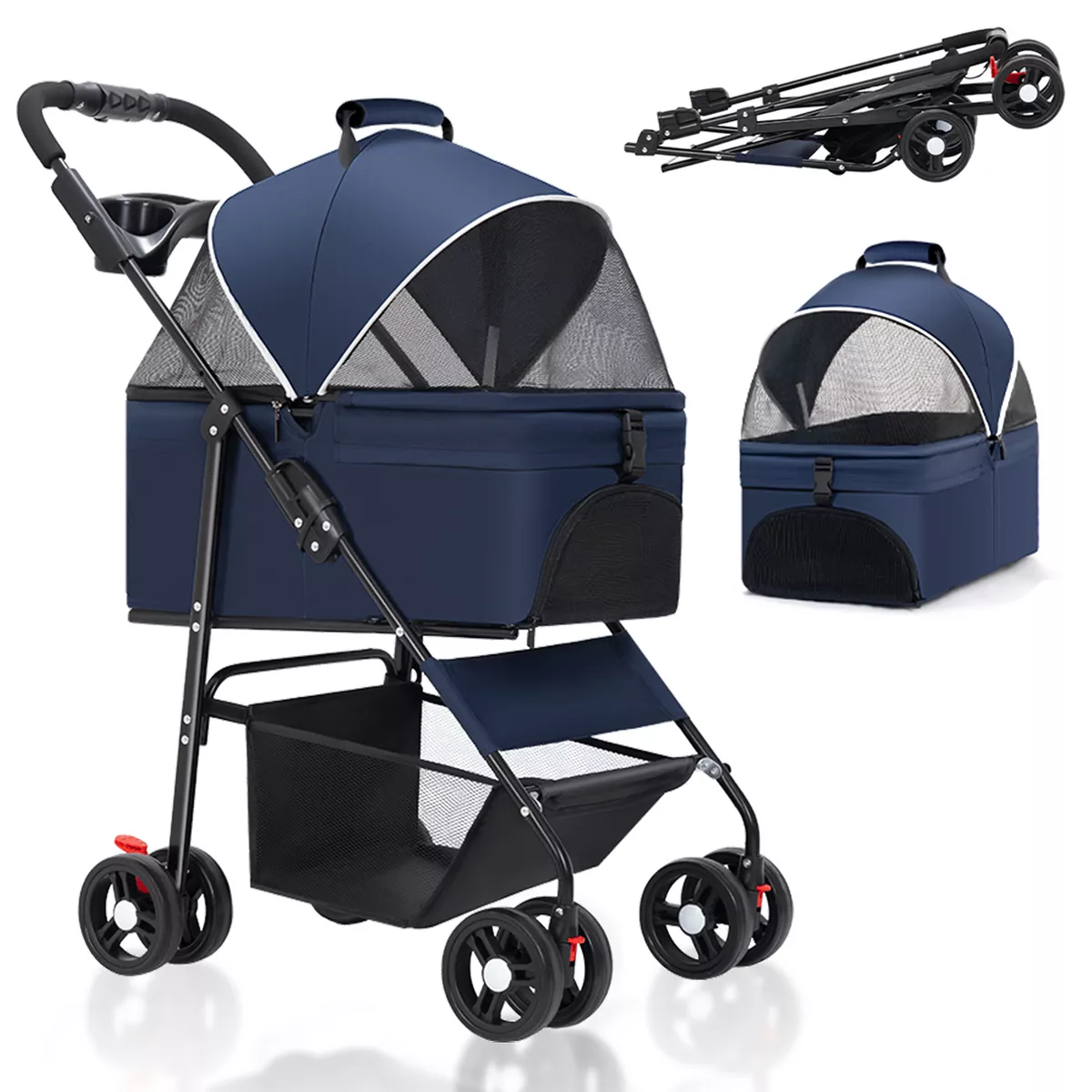 SUGIFT 3-In-1 Pet Stroller with Removable Car Seat Carrier Adjustable Canopy