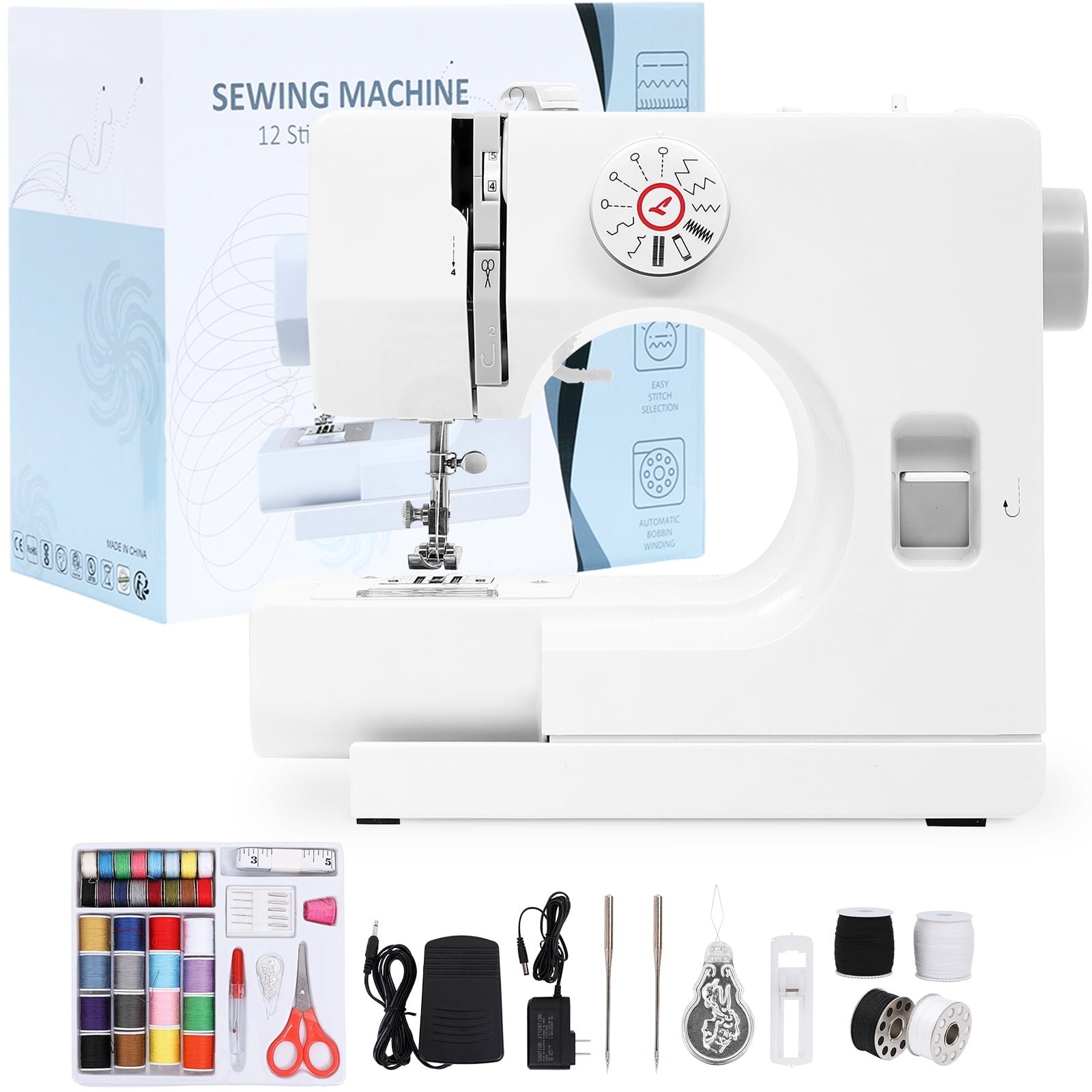 SUGIFT Portable Sewing Machine, Great for Beginners, Mending Light Sewing, White