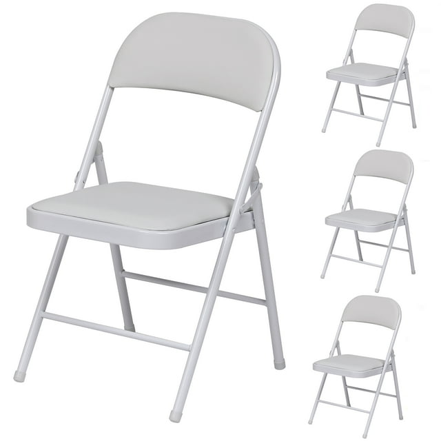 SUGIFT Premium Vinyl Padded Metal Folding Chair, 4 Pack, White