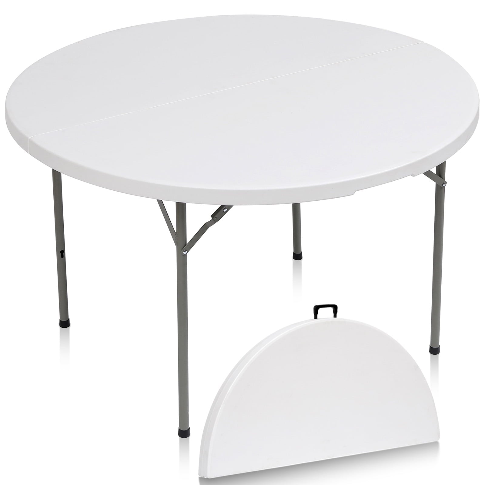 SUGIFT Round Folding Table 4Ft Indoor Outdoor Plastic Table for Kitchen Camping Picnic BBQ Party, White