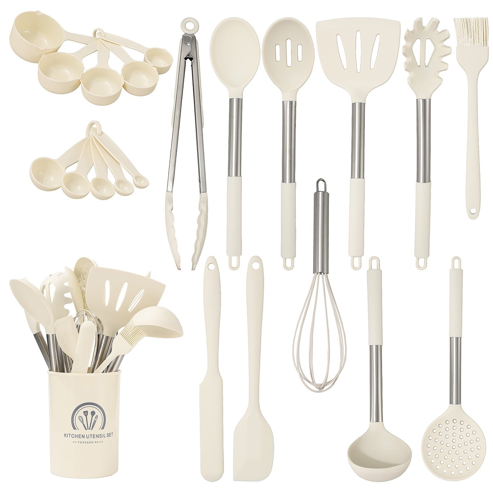 SUGIFT Silicone Kitchen Utensils Set Heat Resistant Spatulas and Cooking Utensils Dishwasher Safe Khaki