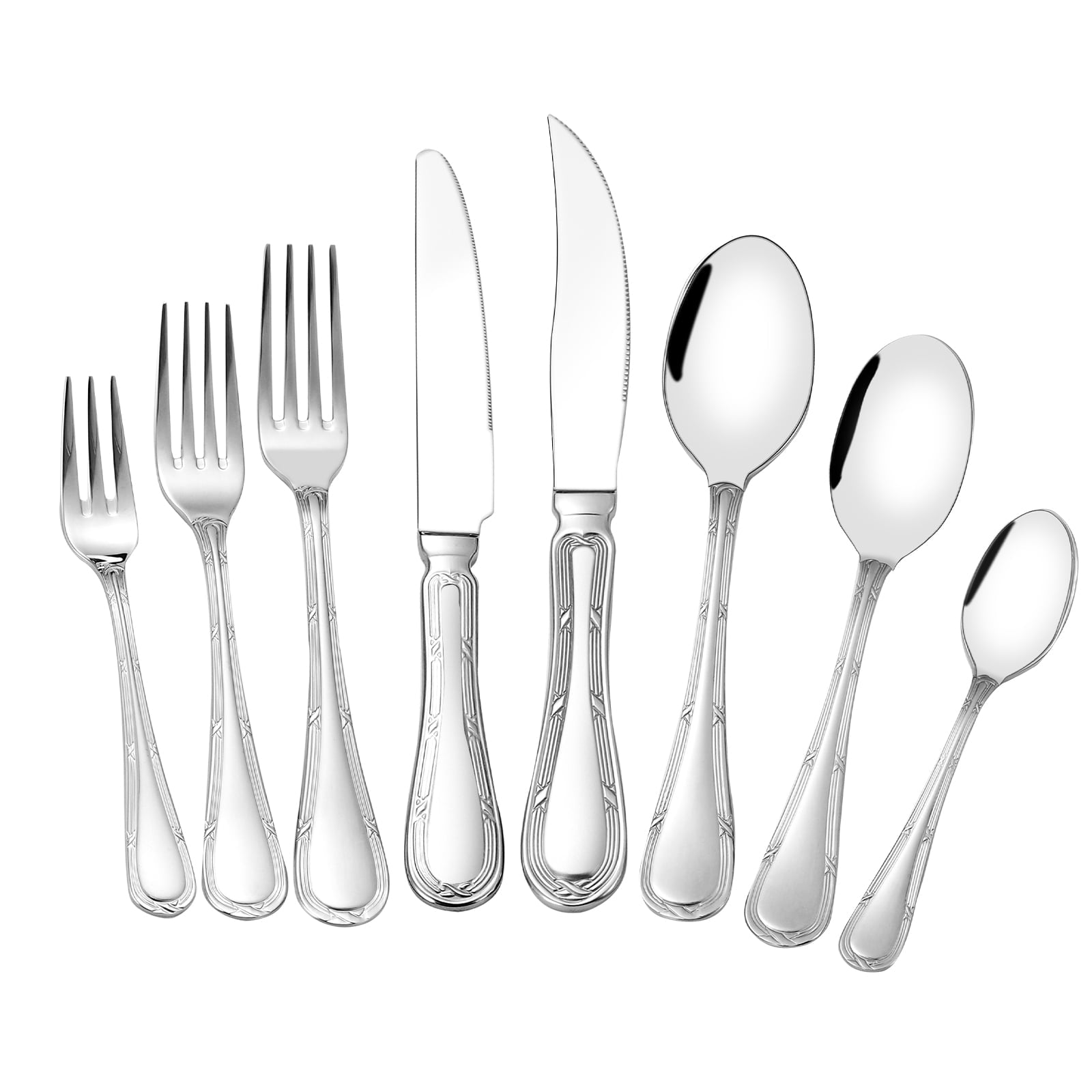 SUGIFT Silverware Sets 8 Pcs Vintage Carved Premium Stainless Steel Flatware Sets with Knife/Fork/Spoon Silver