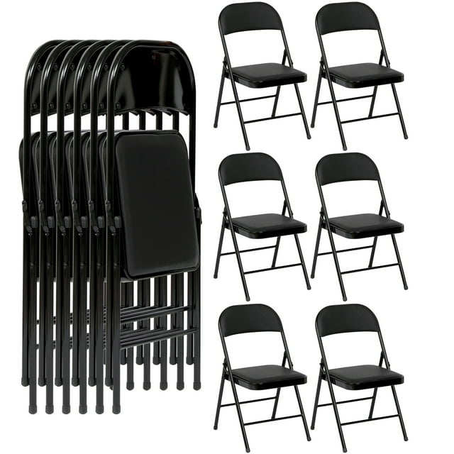 SUGIFT Vinyl Folding Chair 6 Pack, Black