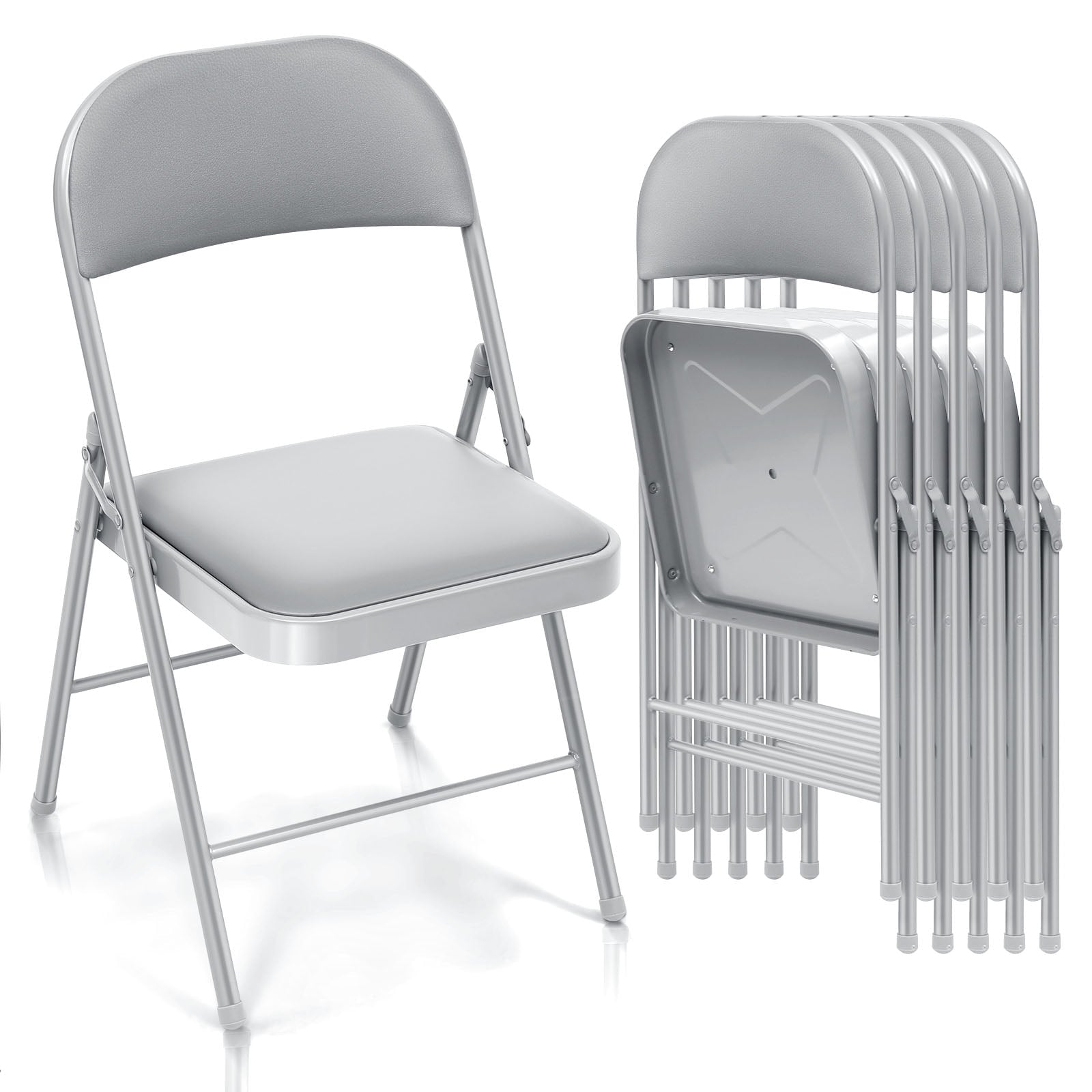 SUGIFT Vinyl Padded Folding Chair, Gray, 6 Pack, Adult