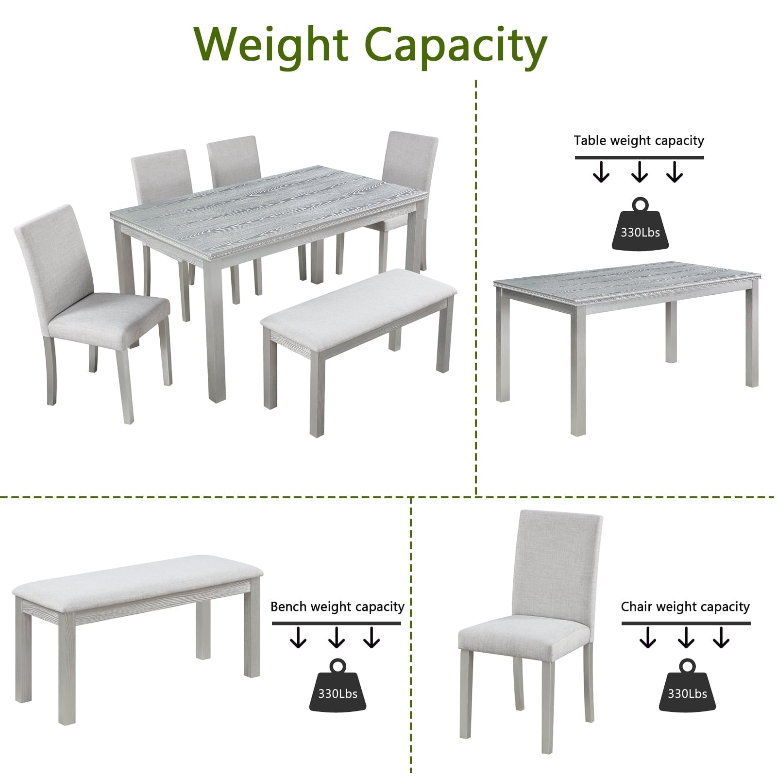 SUGIFT Wooden Dining Rectangular Table with Bench, Kitchen Table with Bench for Small Space