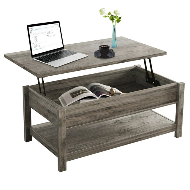 SUGIFT Wooden Lift Top Coffee Table for Living Room 43.3inL x 23.6inW x 18.1inH, Rustic Gray