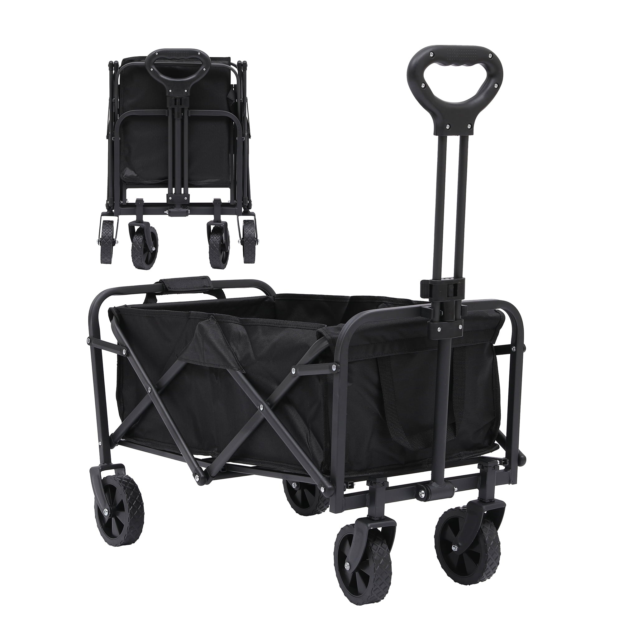 TBKLEY Folding Wagon Cart, Portable Large Capacity Wagon, Heavy Duty Outdoor Camping, Black