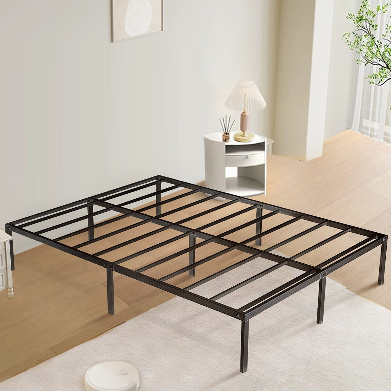 Vebreda 14 inch Full Size Bed Frame Metal Platform with Steel Slats Support for Adult, Black