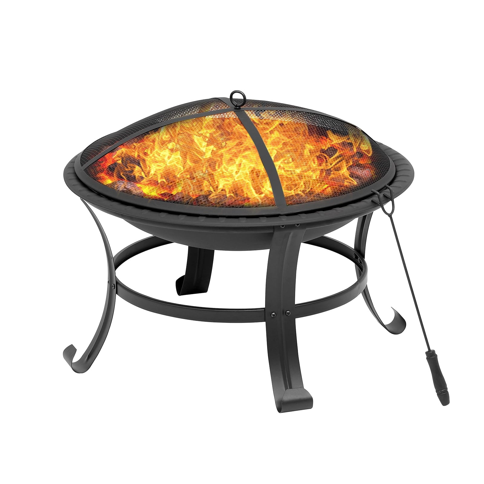 Vebreda 26 inch Fire Pit Wood Burning Metal Fire Pit with Round Mesh Spark Screen Cover