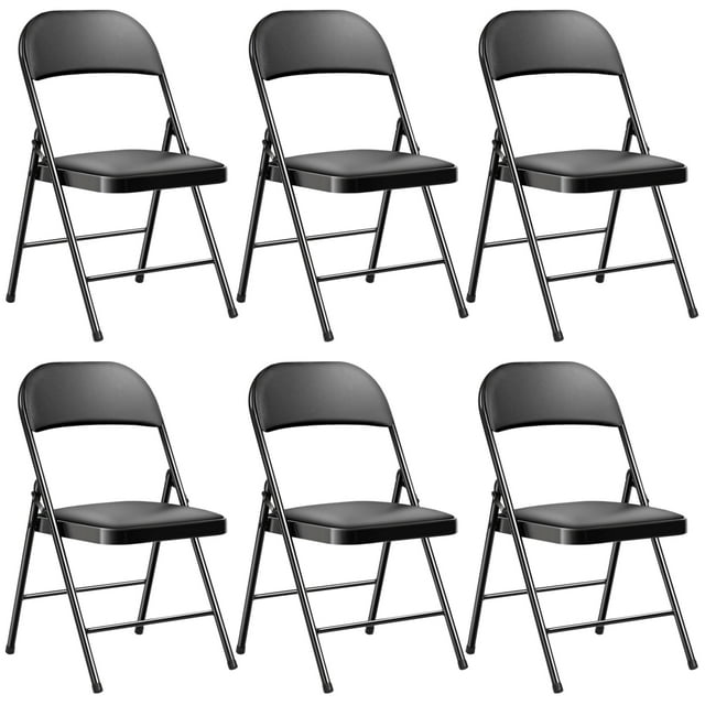 Vebreda 6 Pack Black Folding Chairs with Padded Seats for Home and Office Indoor and Outdoor Events 330lbs Capacity