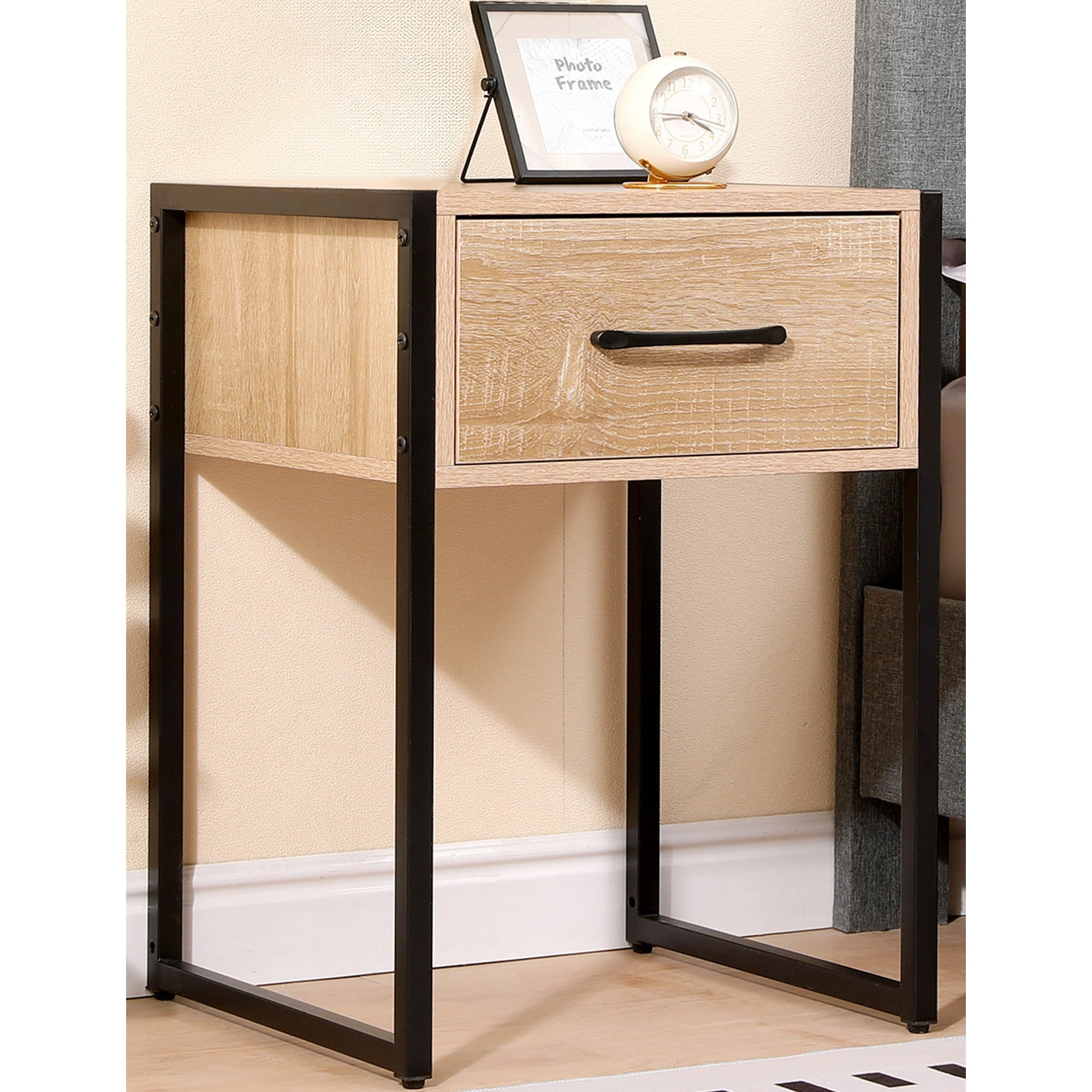 Vebreda Nightstand with Drawer Night Stand for Bedroom, Home Office, Beige Oak