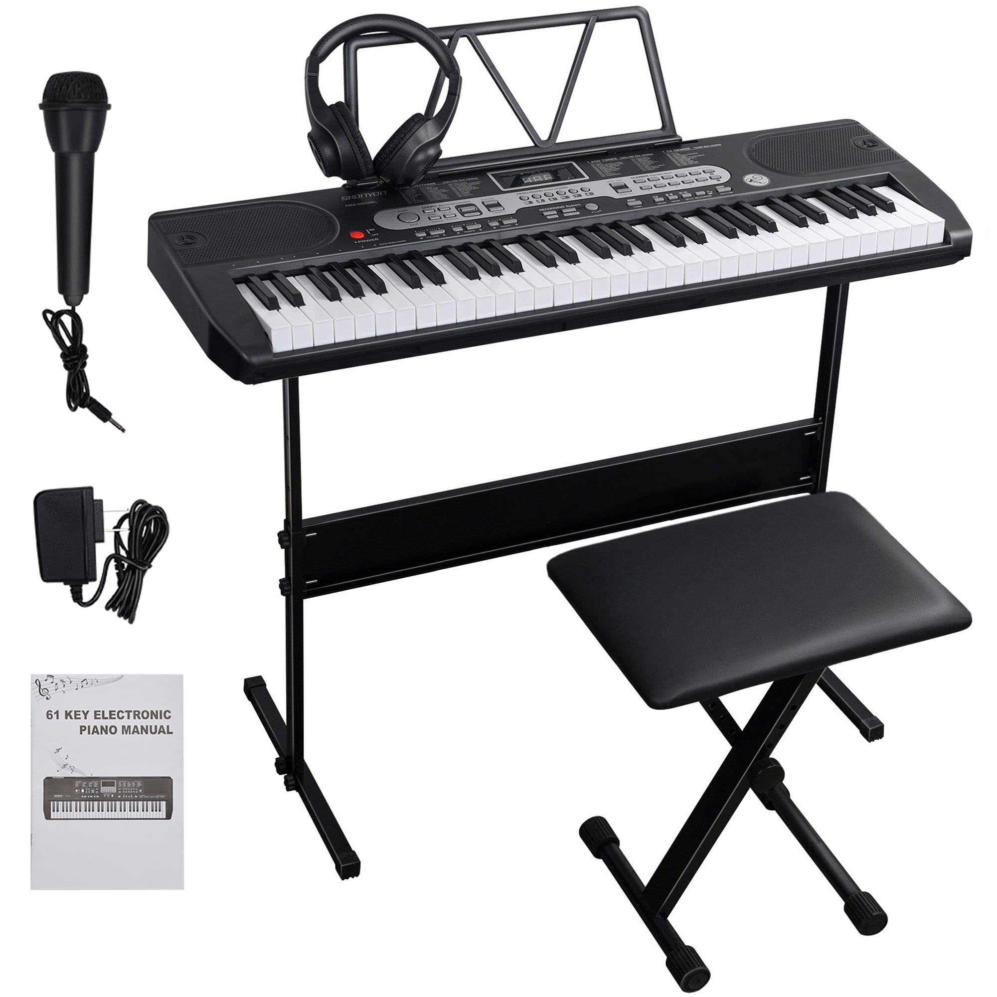 YouYeap 61 Key Portable Electric Piano Keyboard Set with Headphone, Stand, Stool and Power Supply