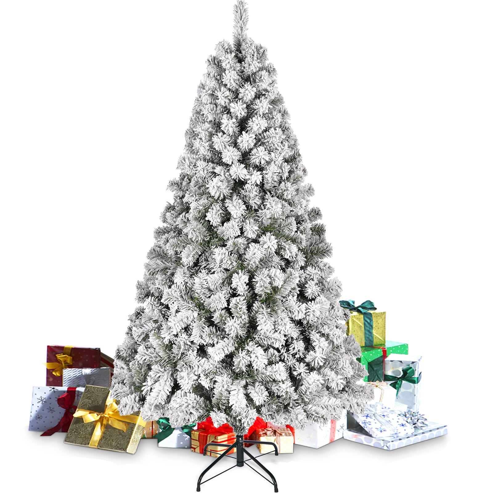 YouYeap Flocked Christmas Tree 6ft Artificial Holiday Christmas Tree with Sturdy Metal Stand