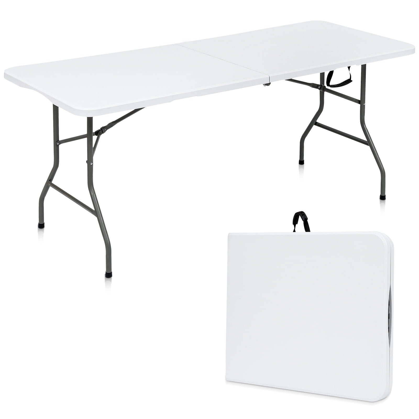 YouYeap Folding Utility Table 6ft Fold-in-Half Portable Plastic Picnic Party Dining Camp Table, White