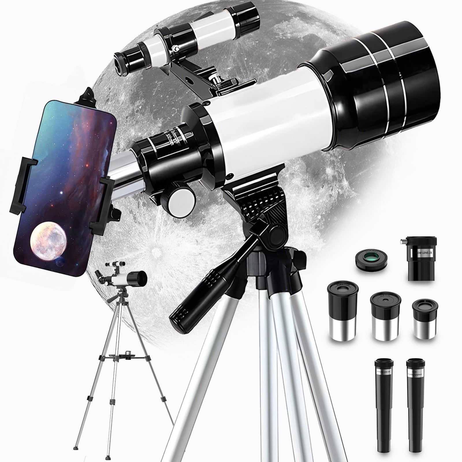 YouYeap Telescope for Adults Kids 70mm Aperture 300mm Telescopes with Phone Adapter