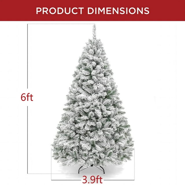 SUGIFT 6.5ft Snow Flocked Christmas Tree Unlit Holiday Decor