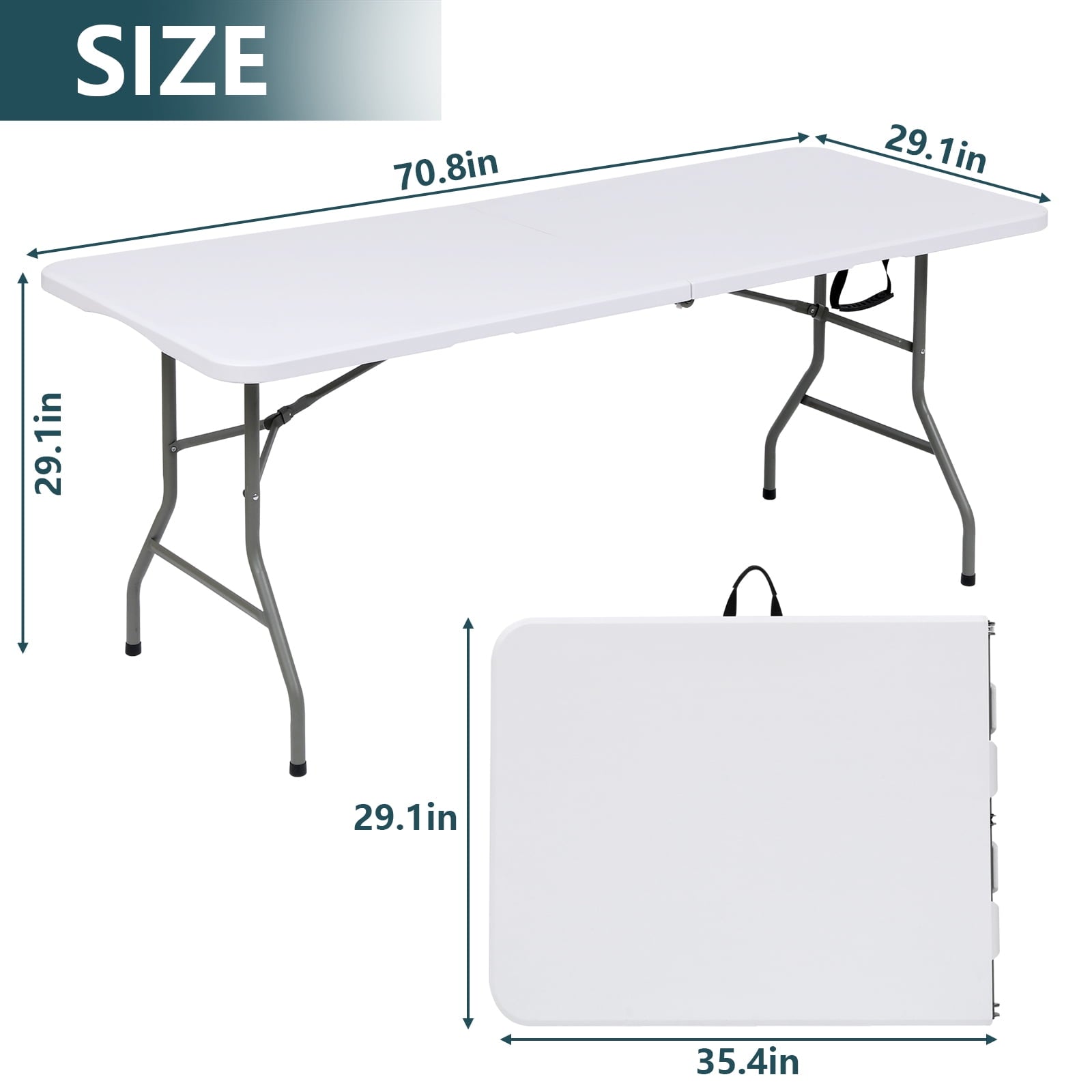 ALPULON Folding Table 6ft with Carrying Handle, White