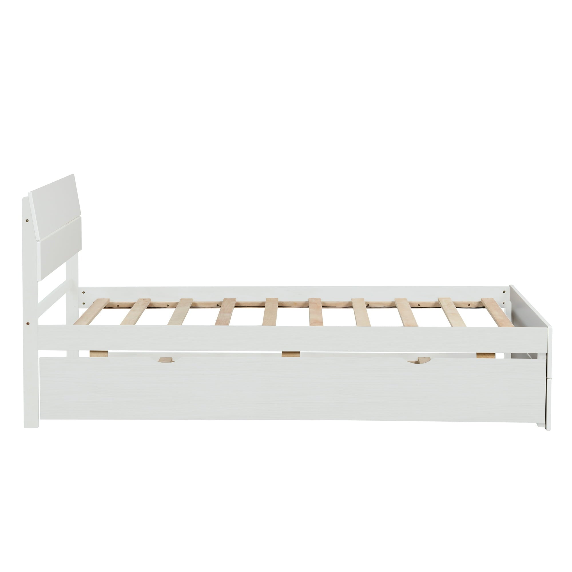 SUGIFT Modern Twin Bed Frame With Twin Trundle For High Gloss Headboard and Footboard