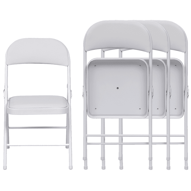 SUGIFT Premium Vinyl Padded Metal Folding Chair, 4 Pack, White