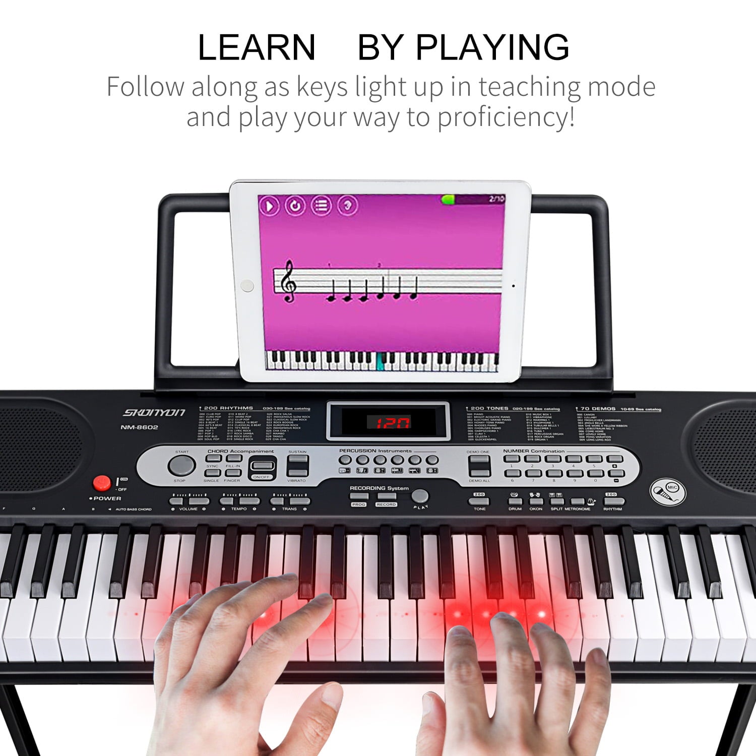 YouYeap 61-Key Portable Electric Keyboard Set Piano Kit With Lighted Keys