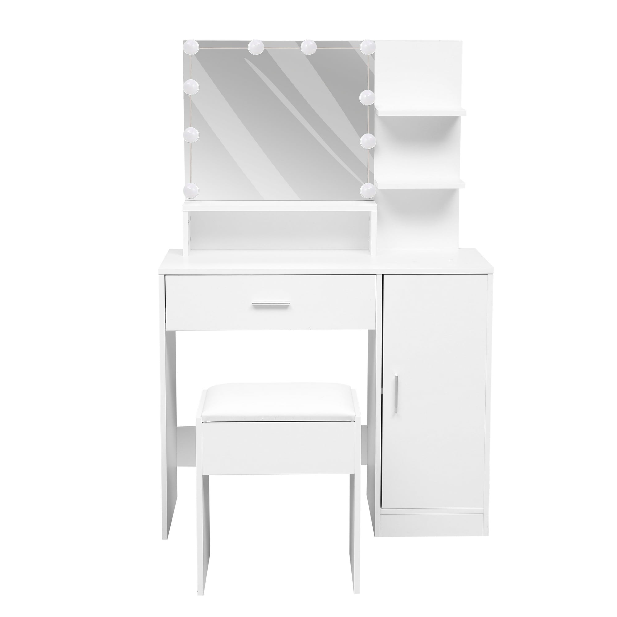 SUGIFT Makeup Vanity Desk with Mirror & Light, Large Drawer Three Level Storage Dresser, 3 Lighting Modes Adjustable Brightness, Bedroom Dressing Table (White)