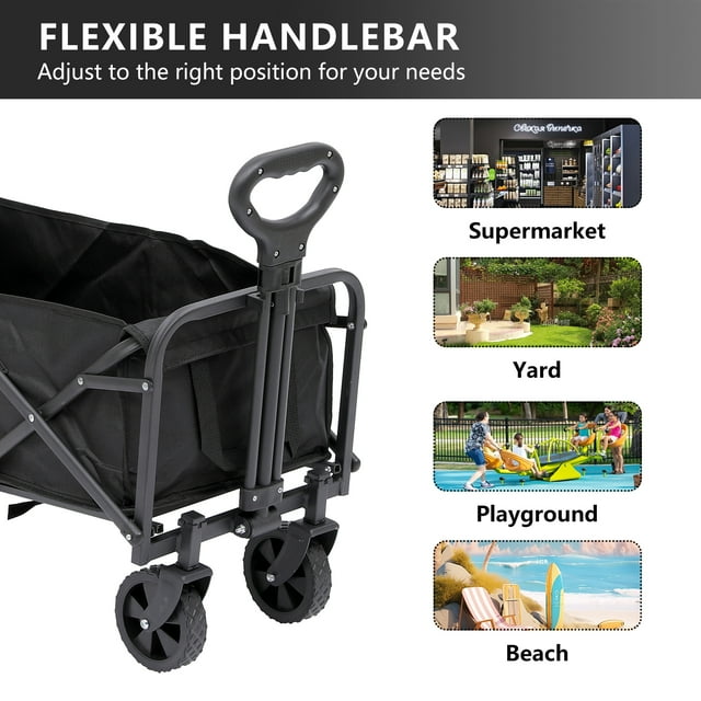 TBKLEY Folding Wagon Cart, Portable Large Capacity Wagon, Heavy Duty Outdoor Camping, Black