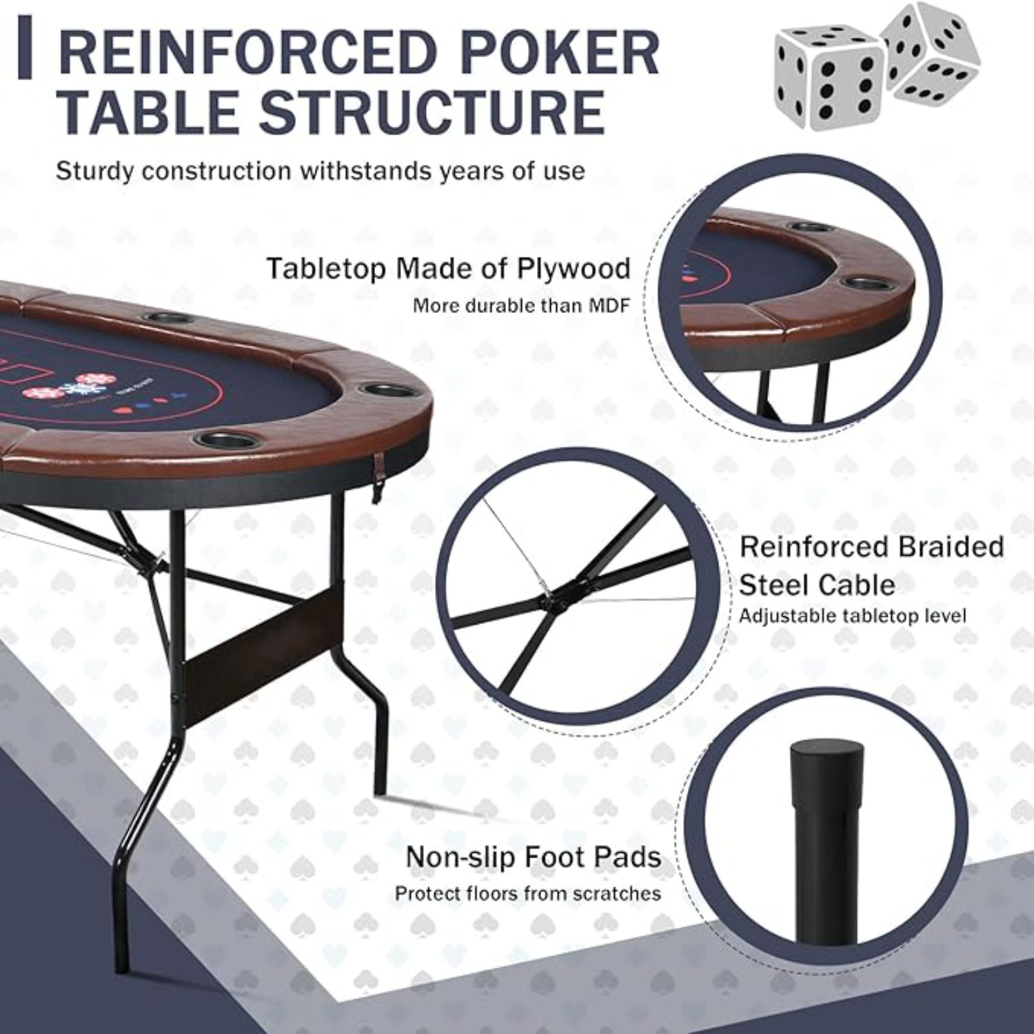 SUGIFT 71in  Foldable Poker Table, 8 Player Texas Holdem Table, Folding Leisure Game Table, Portable Casino Table for Game Room (Brown)