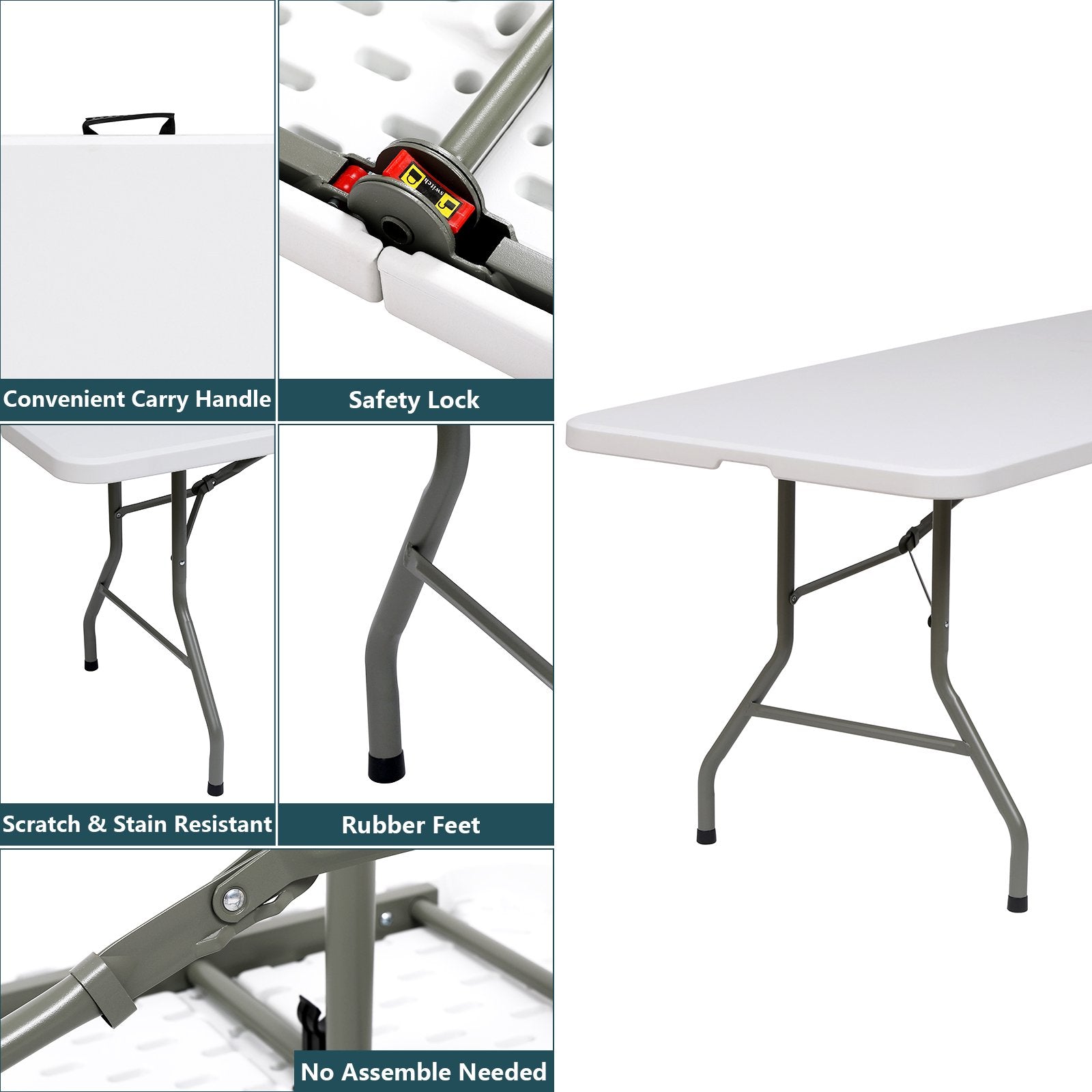 ALPULON 8FT Plastic Folding Table with Carrying Handle, White