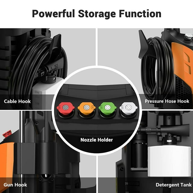 SUGIFT Electric Pressure Washer, 2800 PSI Max, 2.5 GPM Electric Power Washer with Wheels, 4 Quick Connect Nozzles, Foam Cannon, Great for Cars, Patios, Driveways