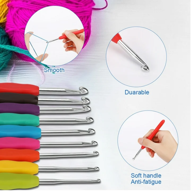 Harigal Crochet Hook Set with Yarn, Crochet Kit with Case, Ergonomic Crochet Hook Kits Include 5 Roll Yarn, Knitting Needles and Other Supplies, Full Crochet Starter Kit for Beginners Adults