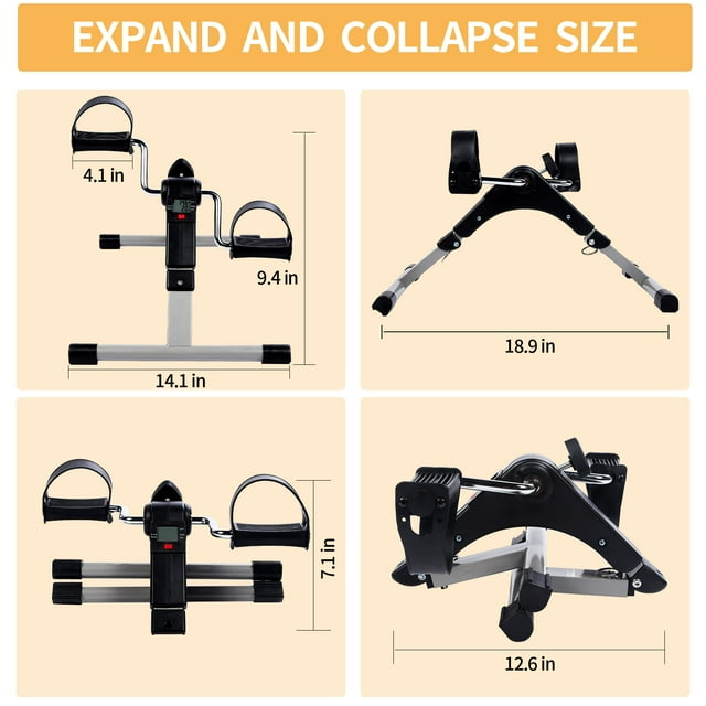 SUGIFT Under Desk Bike Pedal Exerciser Portable Folding Foot Cycle Arm and Leg Peddler Machine with Electronic Display, Mini Trainer Bikes