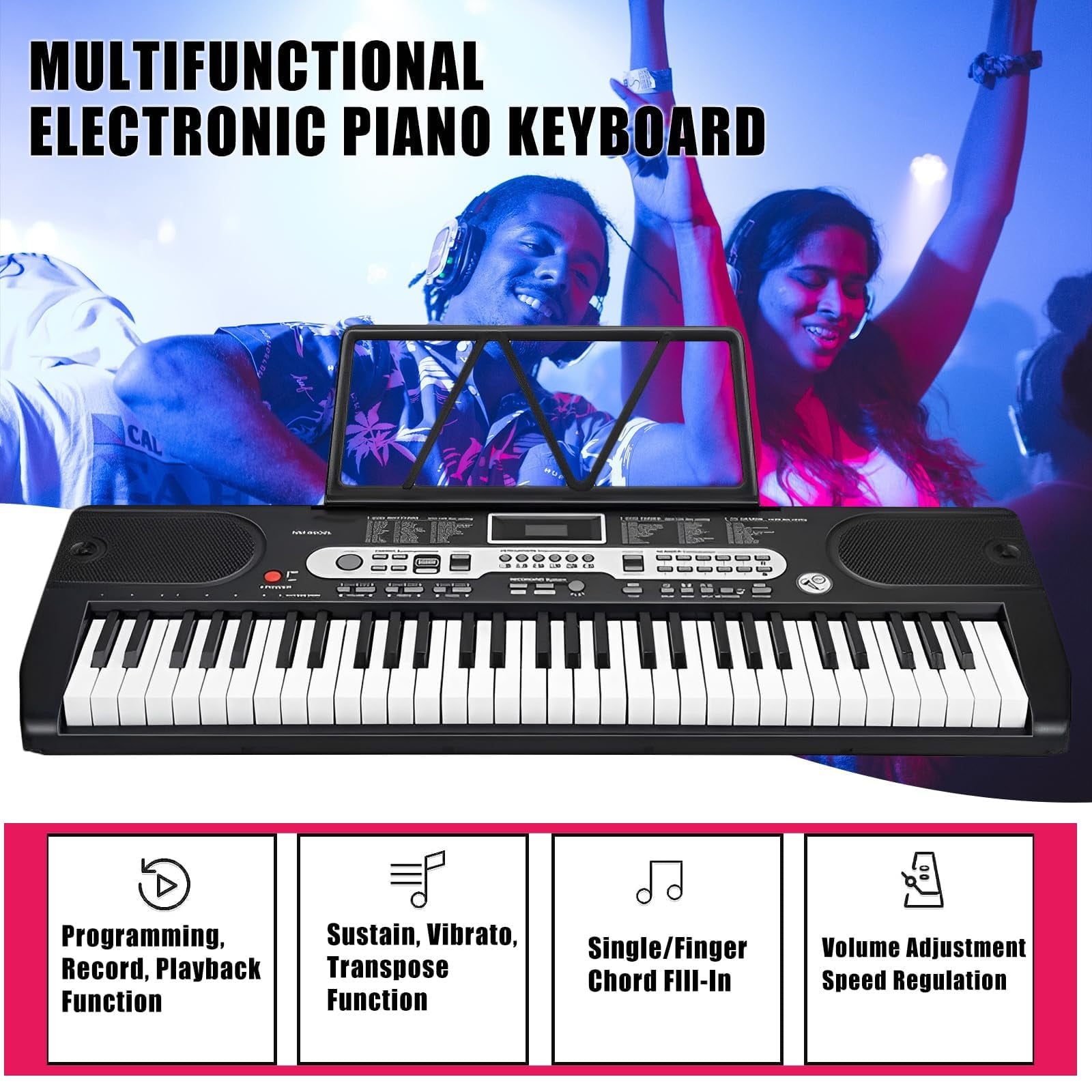 SUGIFT 61-Key Electric Keyboard Piano Beginners Piano Keyboard with LCD Display and 3 Learning Modes