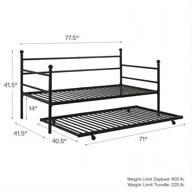 SUGIFT Modern Metal Daybed with Trundle, Twin Size Frame, Black